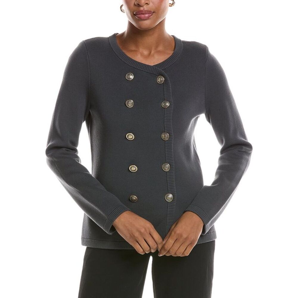 St. John Womens Double-Breasted Knit Jacket, Grey